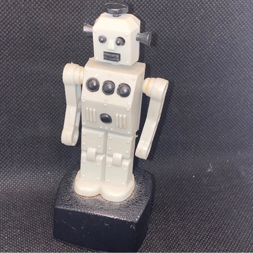 Push Puppet Space Gray Robot Toy British Patent 1970s TM Vintage